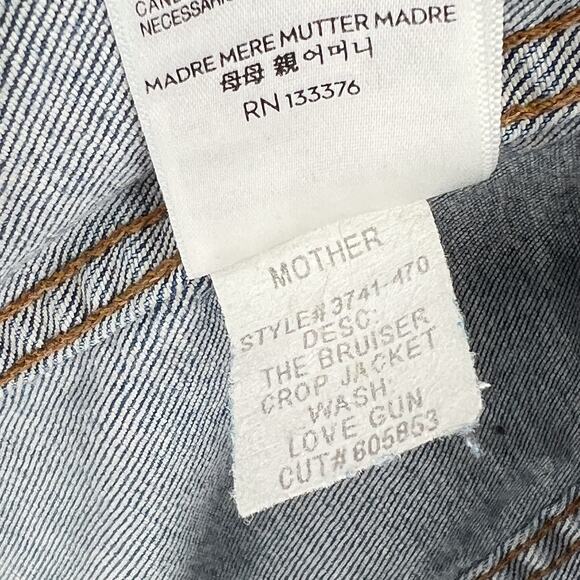 MOTHER The Bruiser Crop Denim Jacket Women’s Size Small Love Gun Distressed - Picture 6 of 7